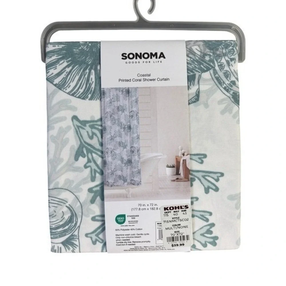 SONOMA Coastal Printed Coral Shower Curtain Seafoam Beach 70